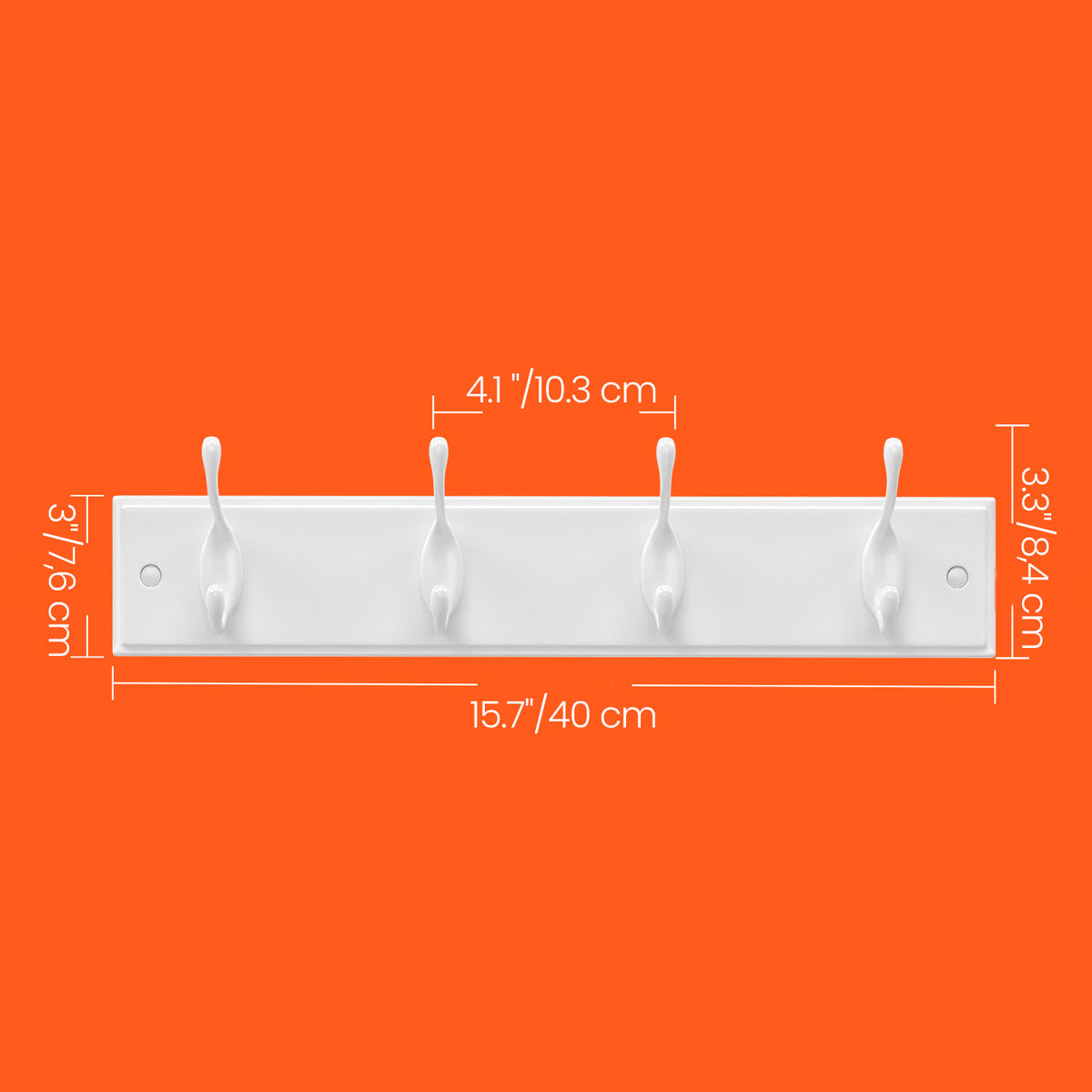 LEDREM Heavy Duty Wall Mounted Coat Rack with 4 Dual Hooks, 15.7 x 3 x 3.3 inches, White