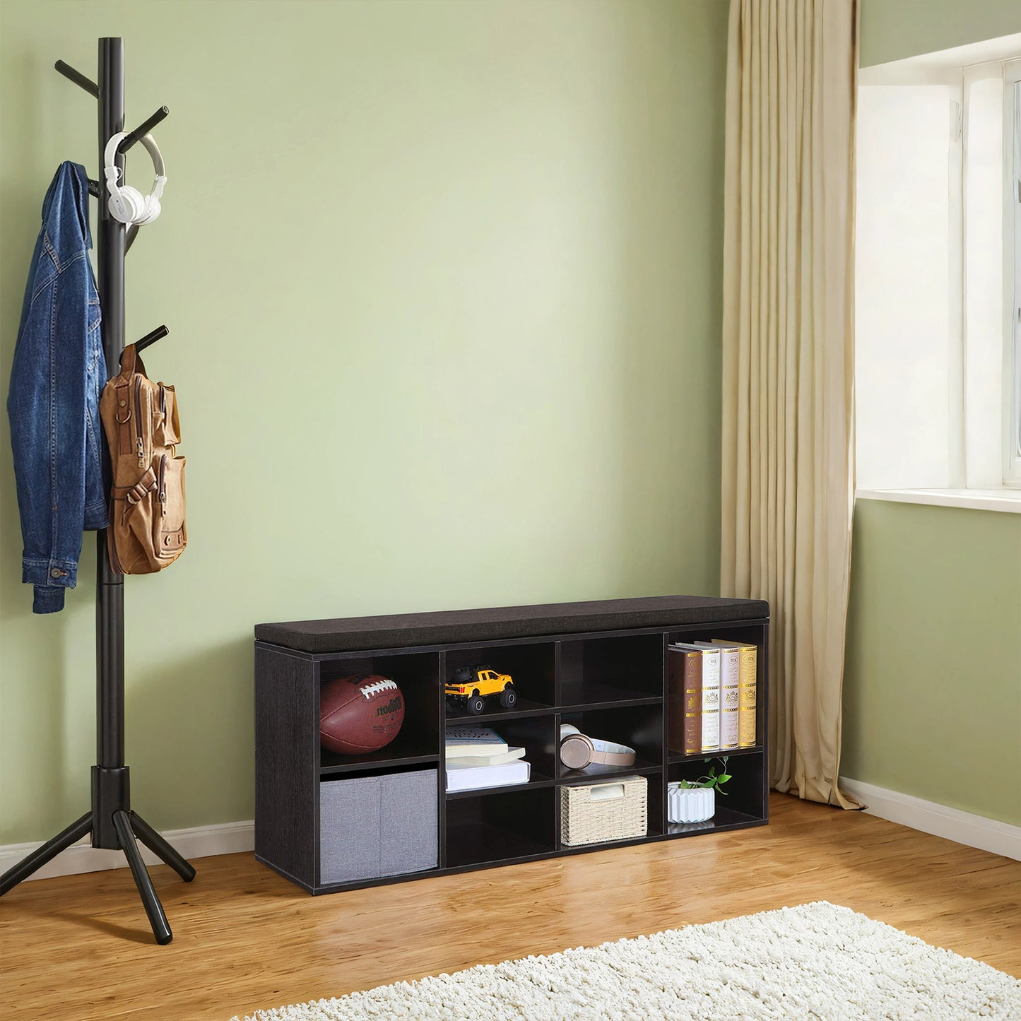 10-Compartment Shoe Storage Bench with Removable Cushion, for Entryway Organization, Sturdy 330 lb Capacity, Easy Assembly, Espresso Brown and Chestnut Brown