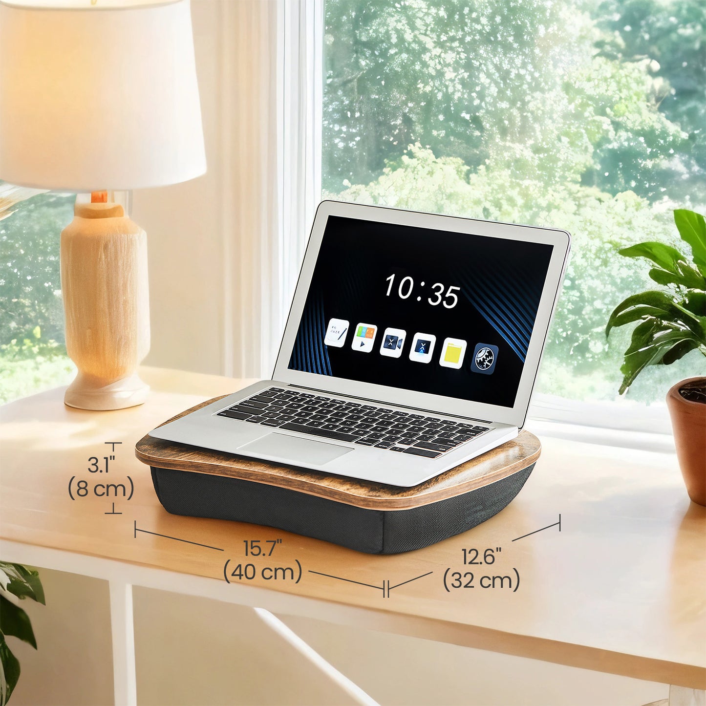 Multifunctional Lap Desk with Handle & Cushion, Portable Laptop Table for Bed/Couch, 15.7" x 12.6" Work/Eat/Read Tray, No Assembly, Rustic Brown