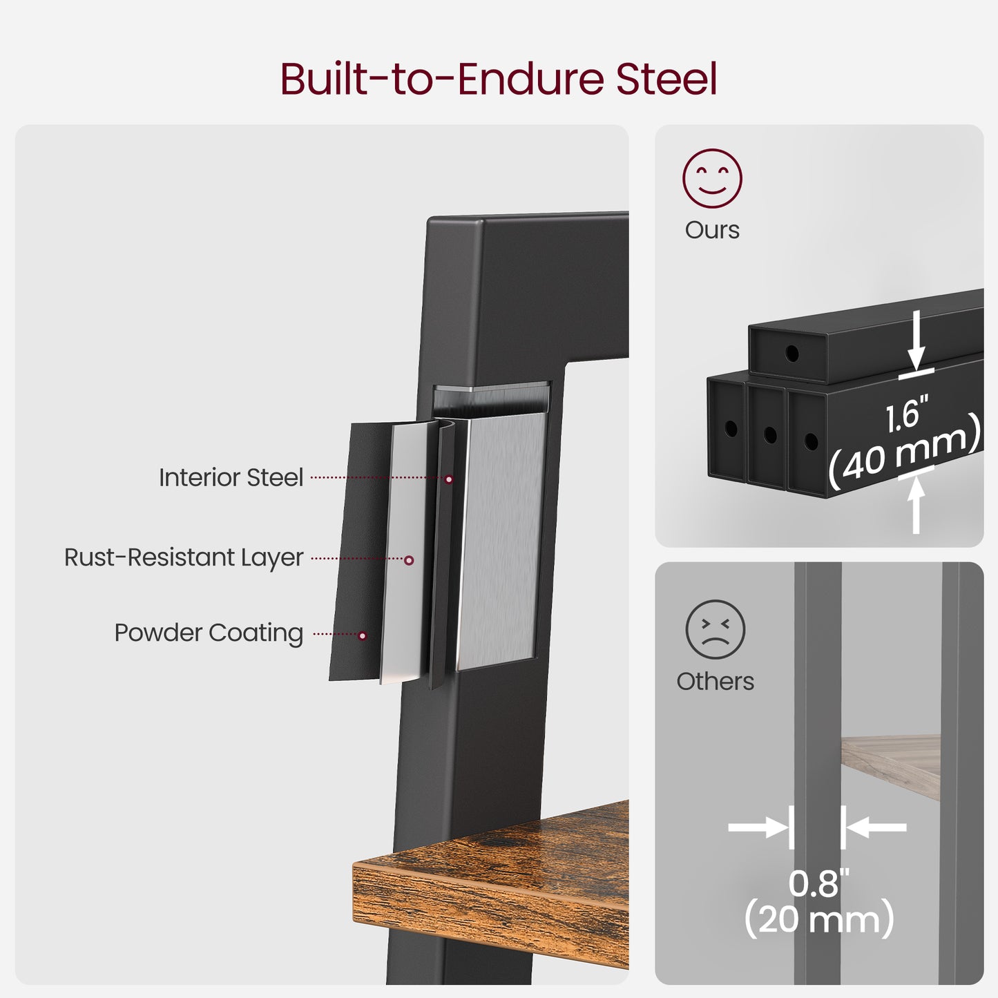 4-Tier Ladder Shelf - Heavy Duty Steel Frame, Multi-Purpose Storage Rack for Home, Office, Easy Assembly, Rustic Brown and Black