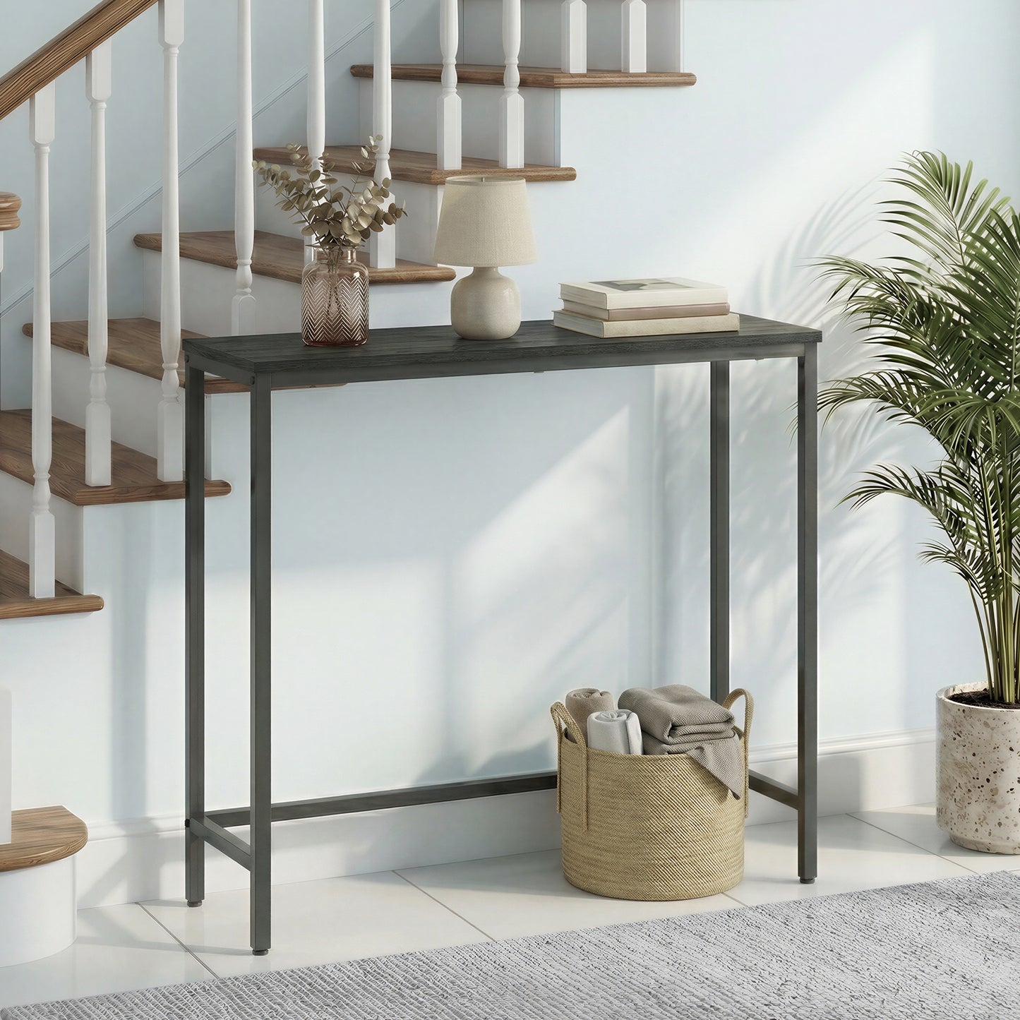 Narrow Sofa Tables with Outlets, Console Tables, Easy Assembly, for Living Room or Entryway, Black