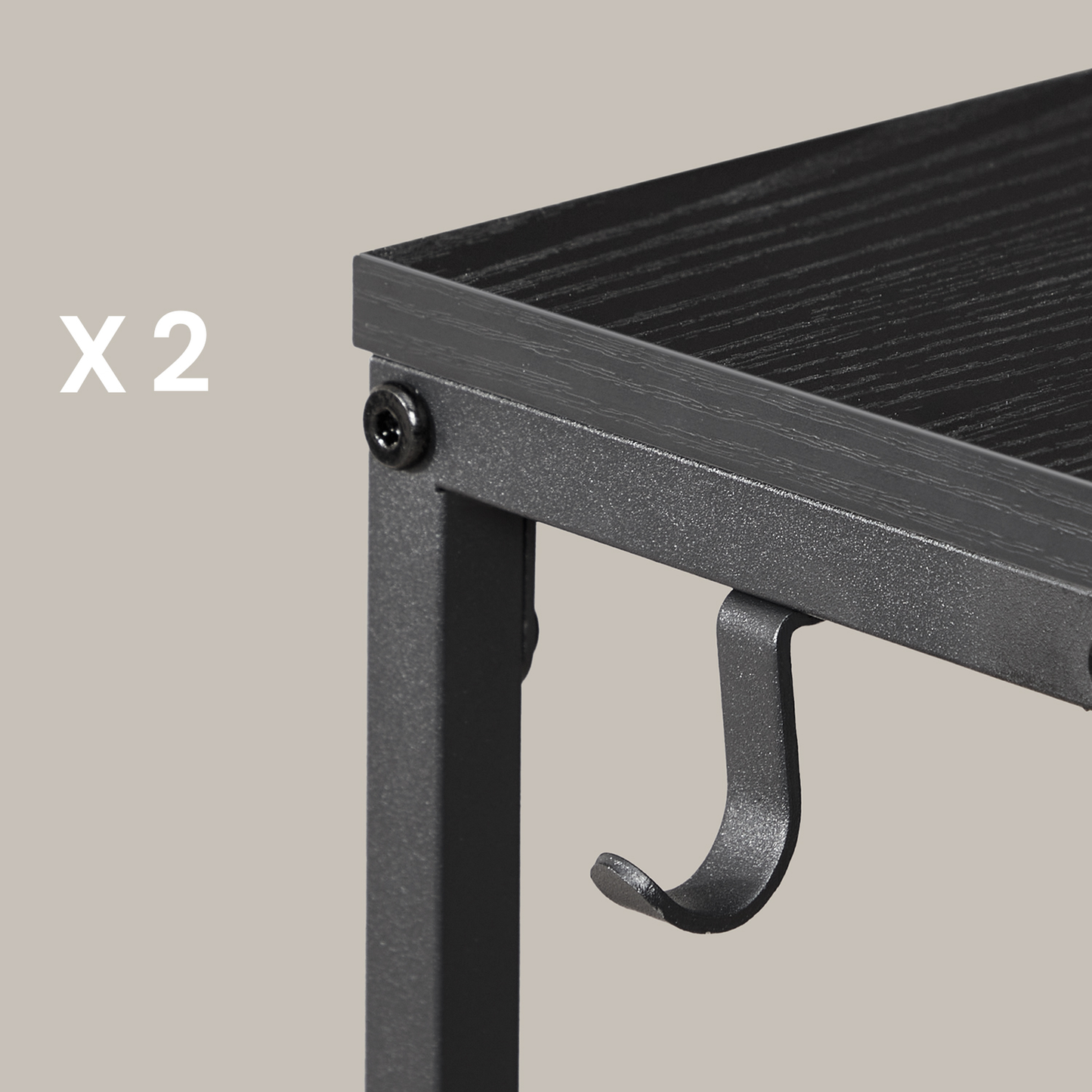 Set of 2 Slim Console Tables with Power Outlets, Behind Couch Sofa Tables with USB Ports and Hooks, Ebony Black and Ink Black