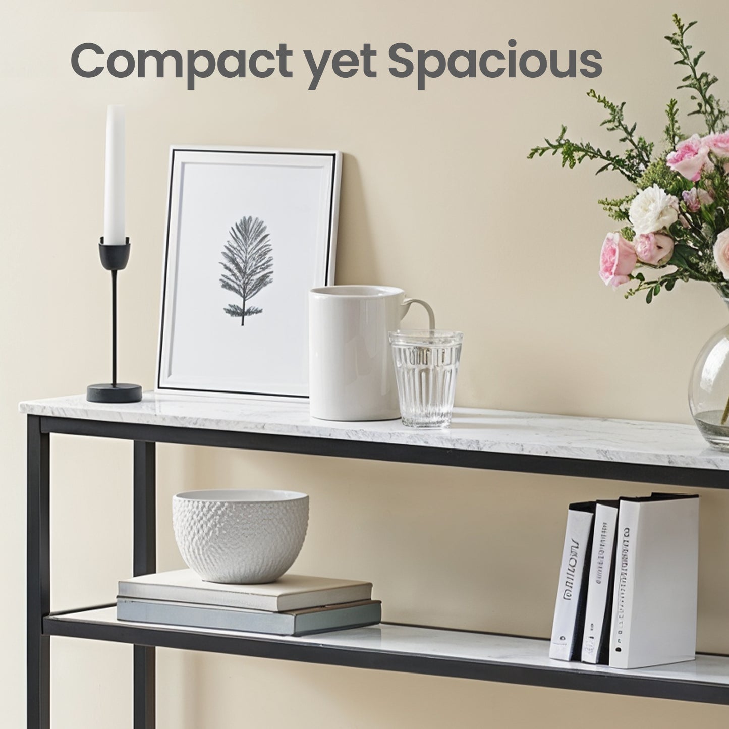 31.5" Modern Console Table, 2-Tier Narrow Sofa Table with Adjustable Feet, Entryway Shelf, Marble White and Black