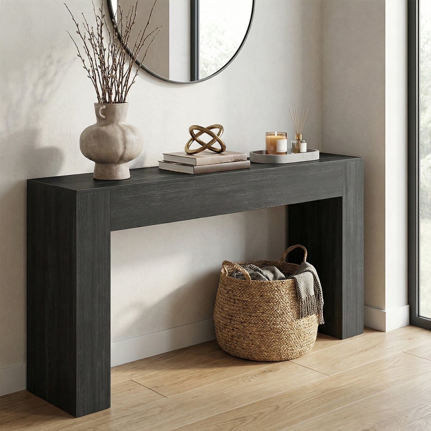Console Table, Narrow Behind Couch Table, Space Saving Entryway Furniture, 63 x 11.8 x 31.5 inches, Black