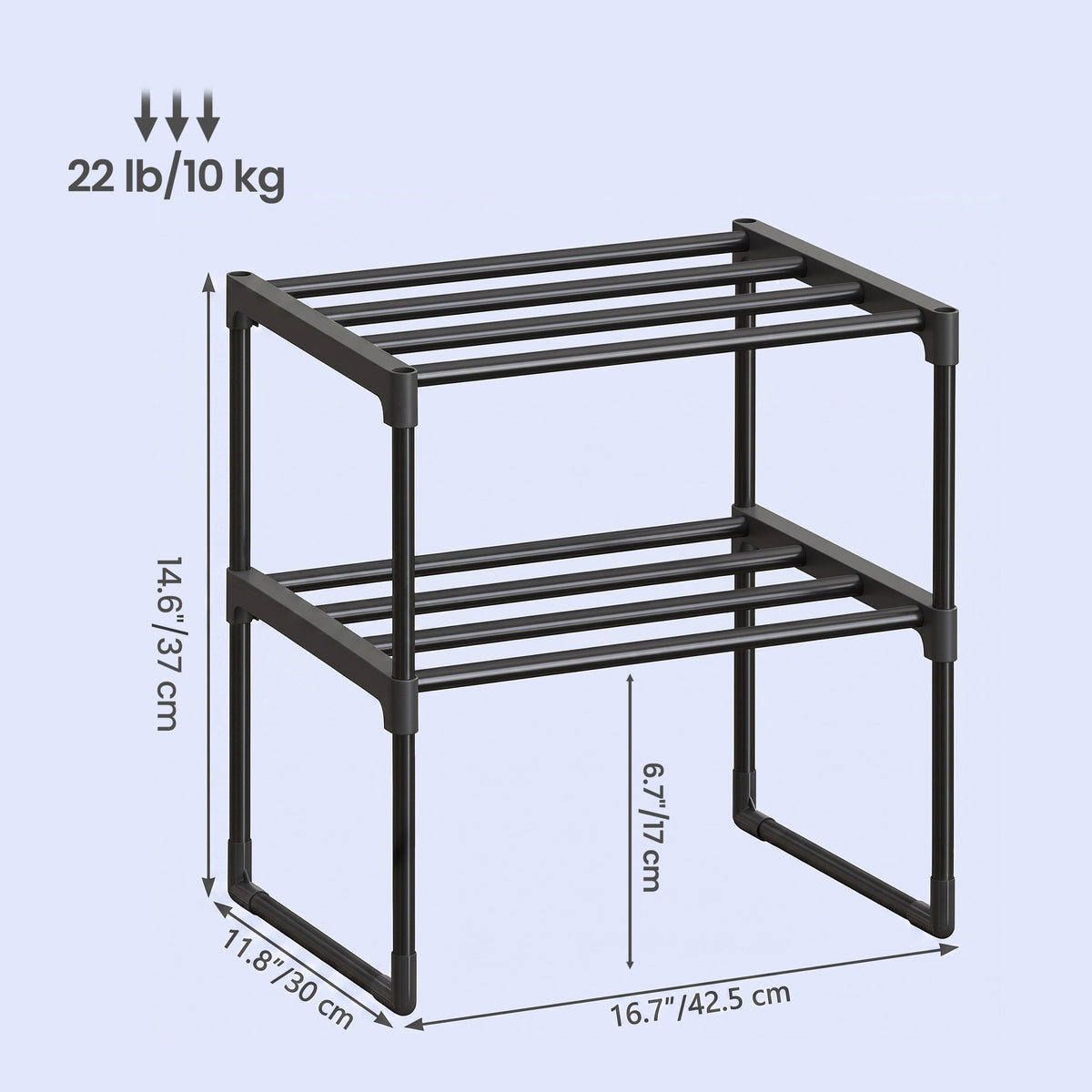 2-Tier Steel, PP Plastic Shoe Storage Shelf, Stackable Shoe Organizer, for Entryway, Black