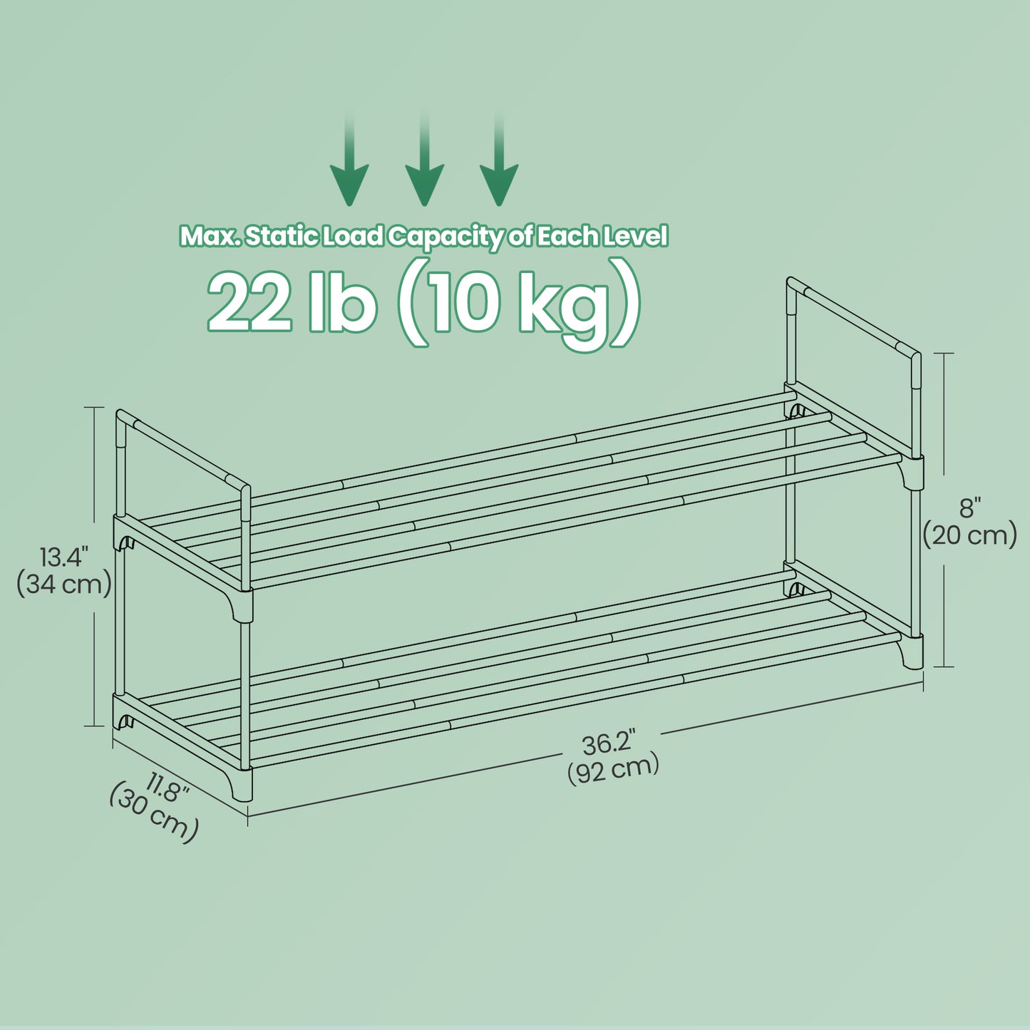 2-Tier Stackable Shoe Rack, Metal Shoe Organizer Shelf for Entryway, Holds 12-15 Pairs, Upright,Upside Down Installation, Space-Saving, Gray