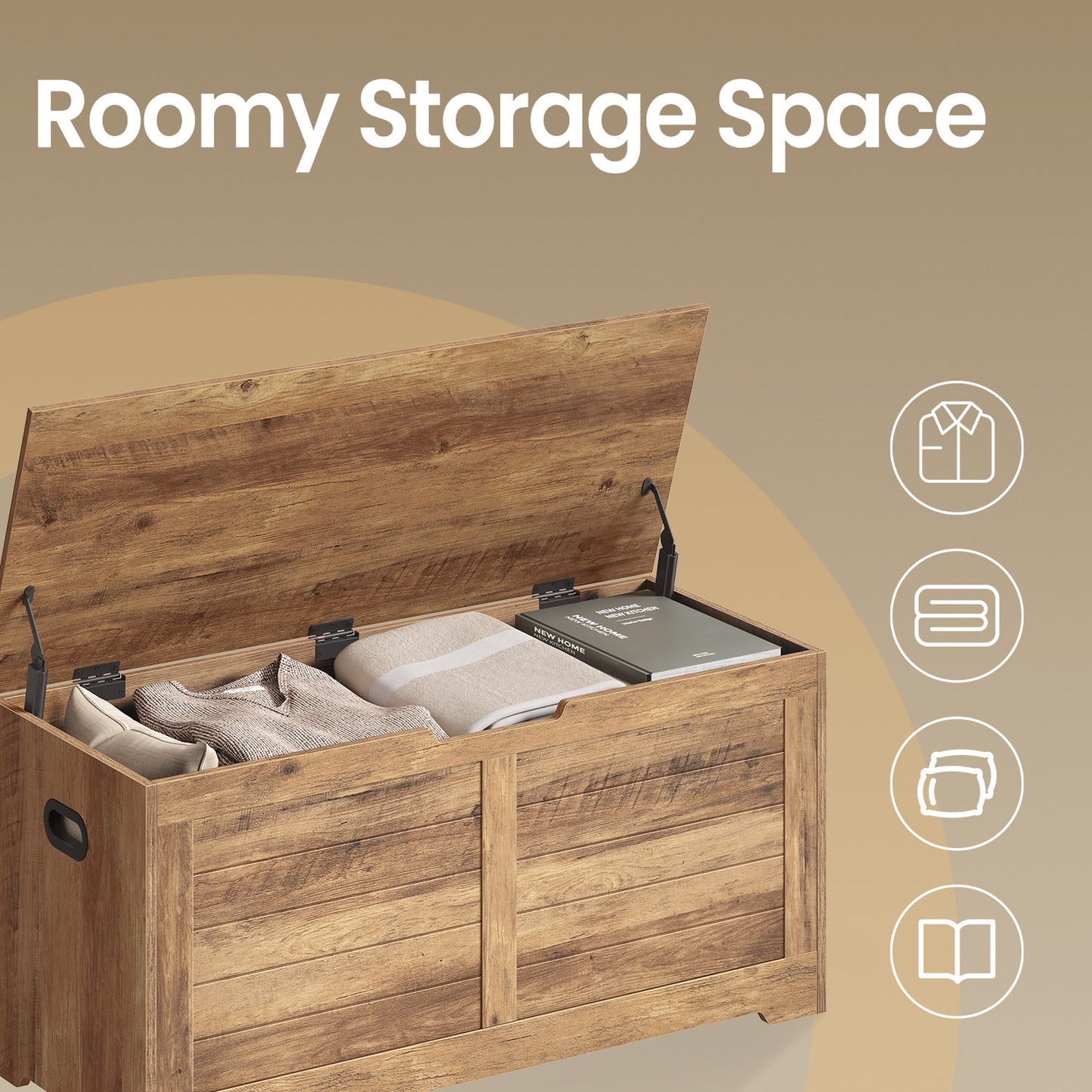 Farmhouse Storage Bench - 39.4" Wide Chest with Safety Hinges, 300lb Capacity, Entryway, Bedroom Organizer, Honey Brown