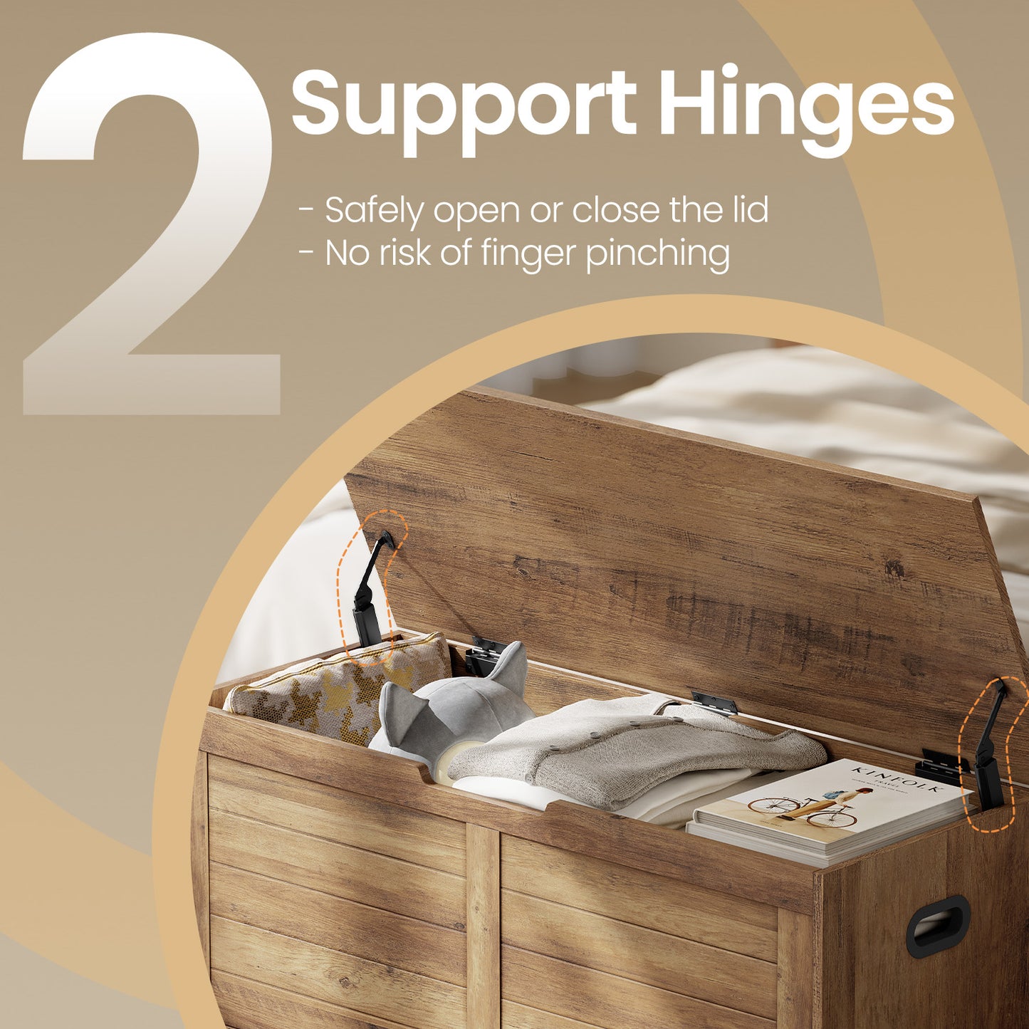 Farmhouse Storage Bench - 39.4" Wide Chest with Safety Hinges, 300lb Capacity, Entryway, Bedroom Organizer, Honey Brown