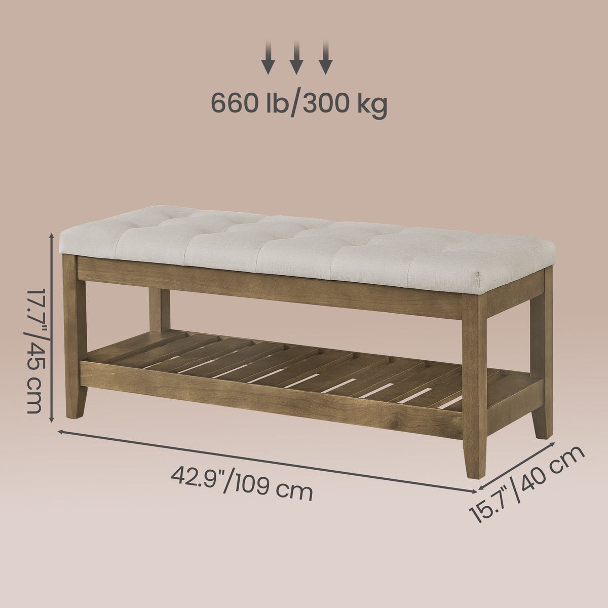 Storage Ottoman with Solid Wood Frame, Upholstered End of Bed Bench, Tufted Cushion Window Seat, for Living Room Bedroom, Summer Sand