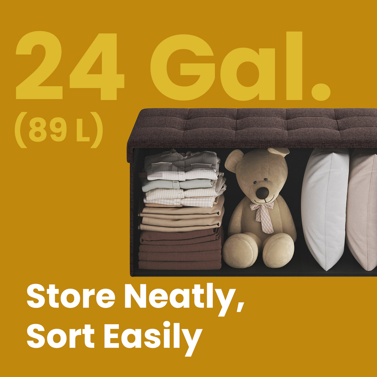 LEDREM Upholstered Storage Chest, 76 x 38 x 38 cm, Ottoman Bench for Bedroom, Entryway, Living Room, Dark Brown