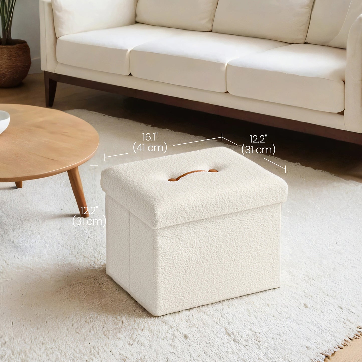 Folding Storage Ottoman with Cushion, Small Footrest Stool, 8-Gallon Storage, Easy Setup, Versatile Seating for Living Room & Bedroom, Cream White
