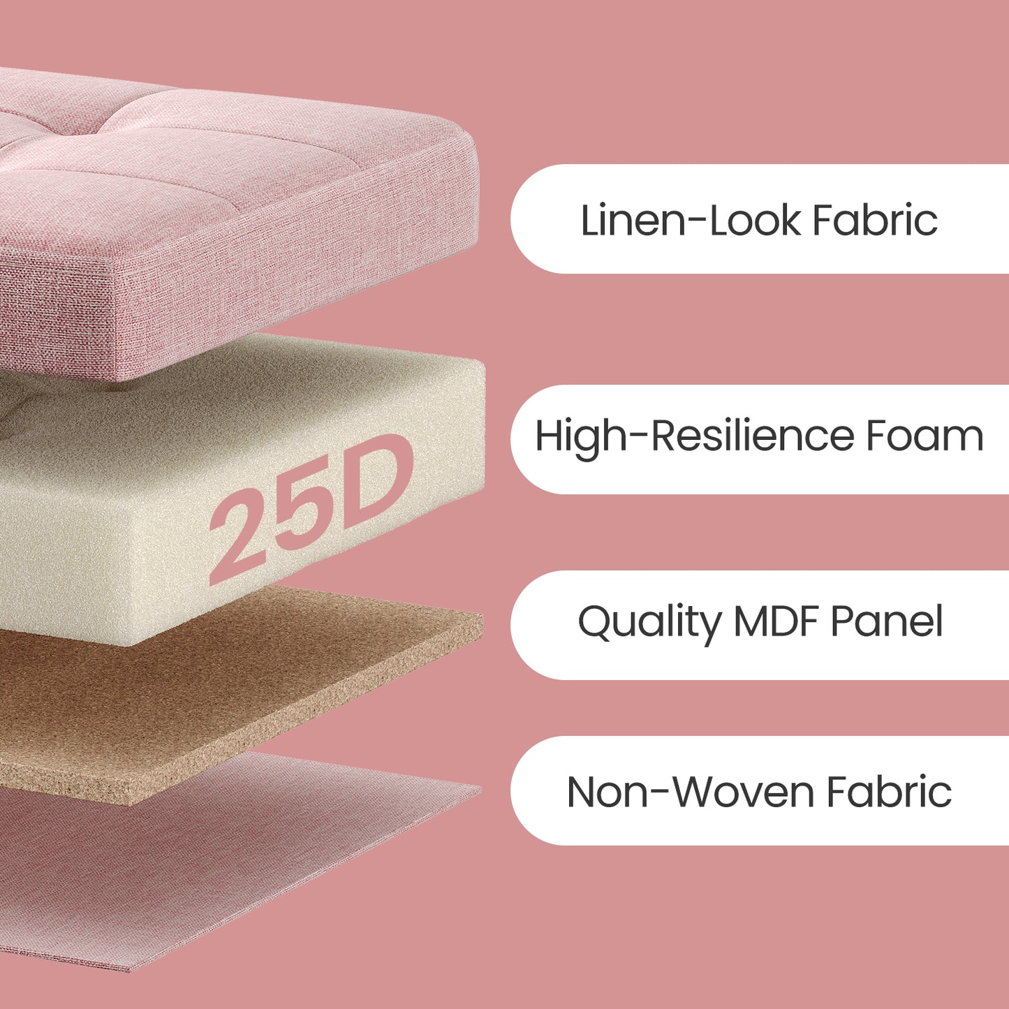 Foldable Storage Ottoman, 8 Gallon Capacity, 286lb Weight Limit, Tufted Linen-Look, Multi-Functional for Living Room, Bedroom, Jelly Pink