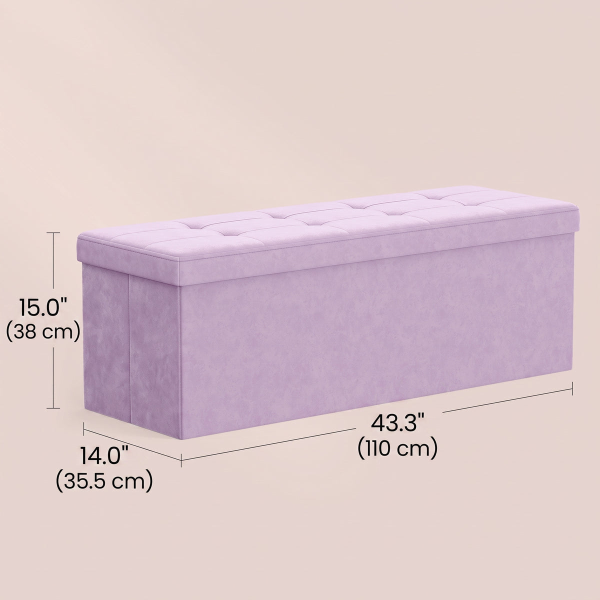 Storage Ottoman Bench, Foldable Foot Rest, End of Bed Bench with Storage Chest, 660 lb Capacity, for Living Room Bedroom, Light Lilac