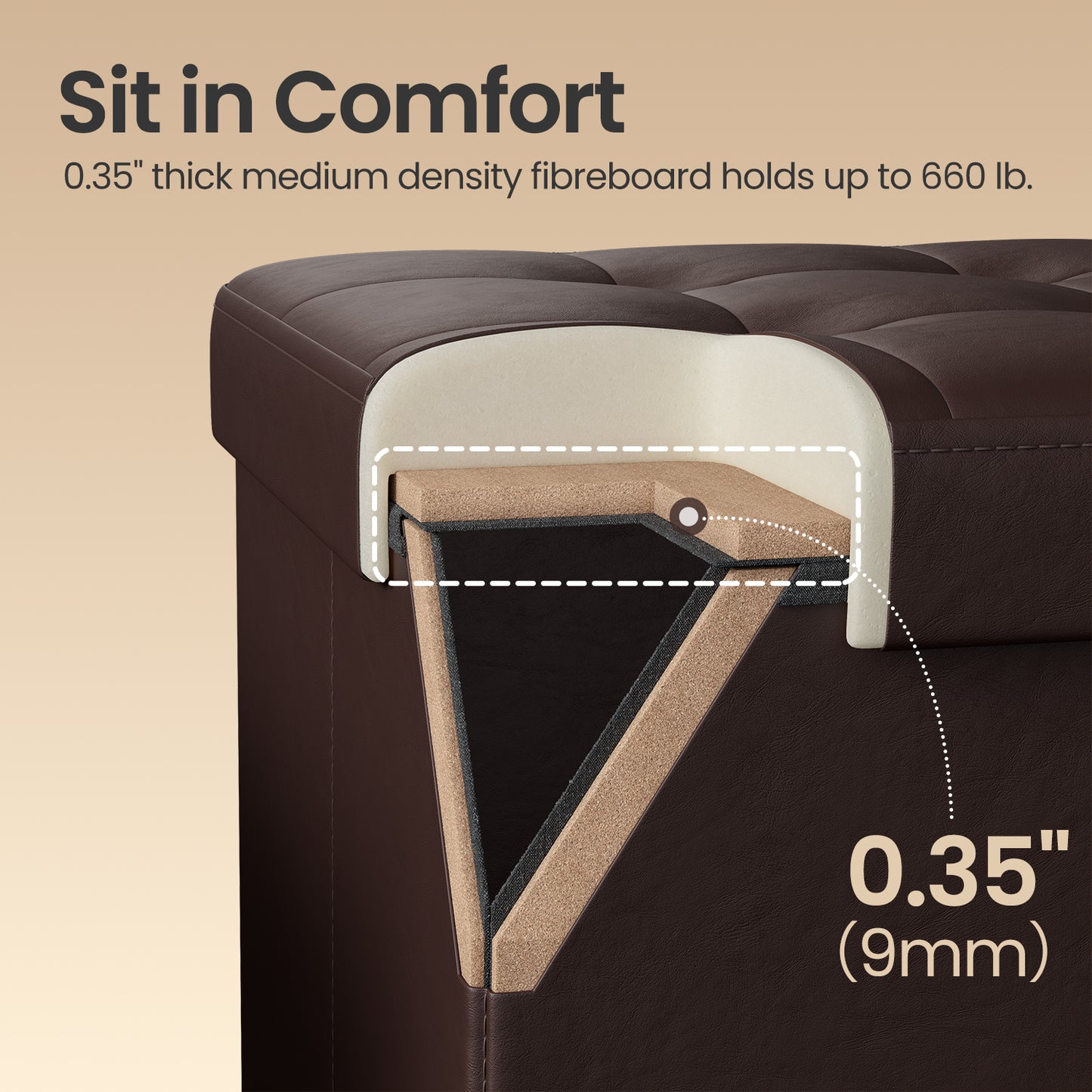 30" Flip-Top Storage Ottoman Bench, 660lb Capacity, Multi-Functional Footrest, Seat, Coffee Table, Easy-Clean Synthetic Leather, Brown