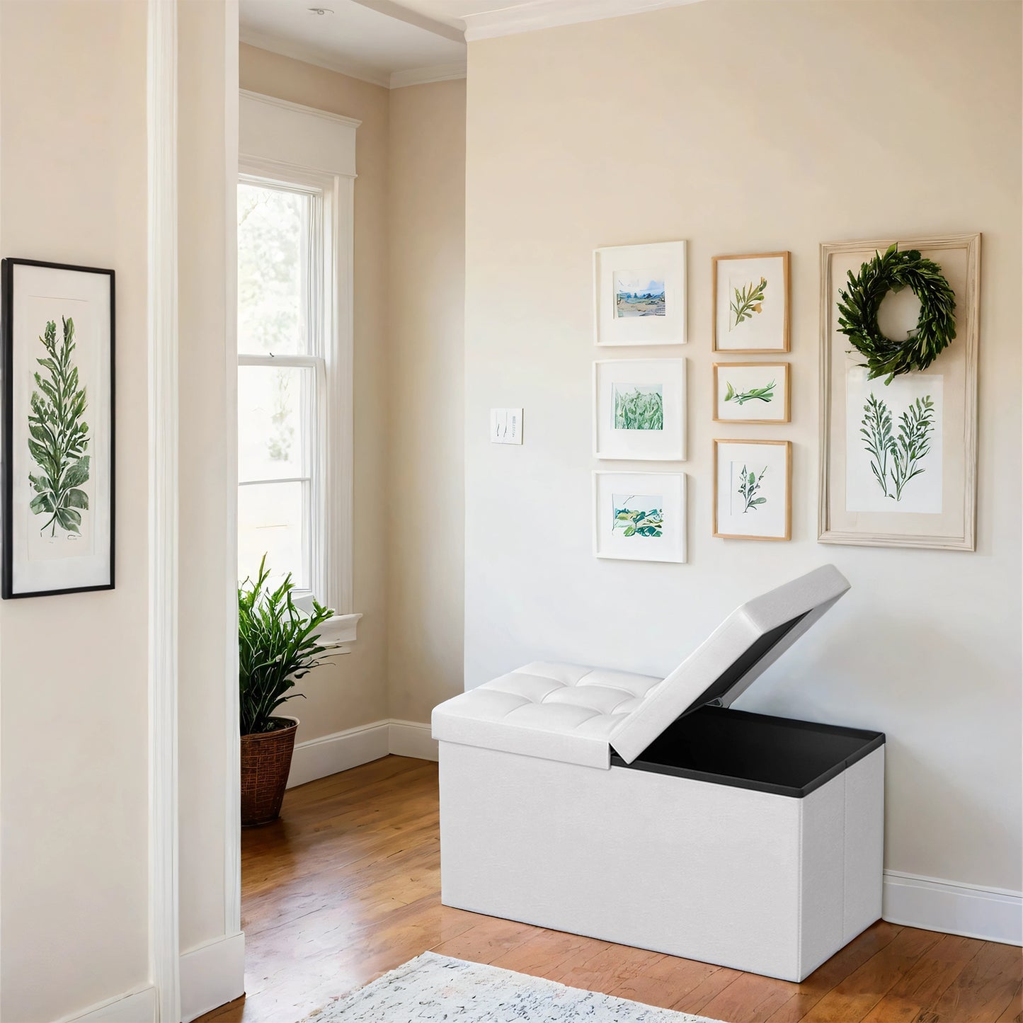 30" Flip-Top Storage Ottoman Bench, 660lb Capacity, 3-in-1 Multi-Functional, Easy-Clean Synthetic Leather, White