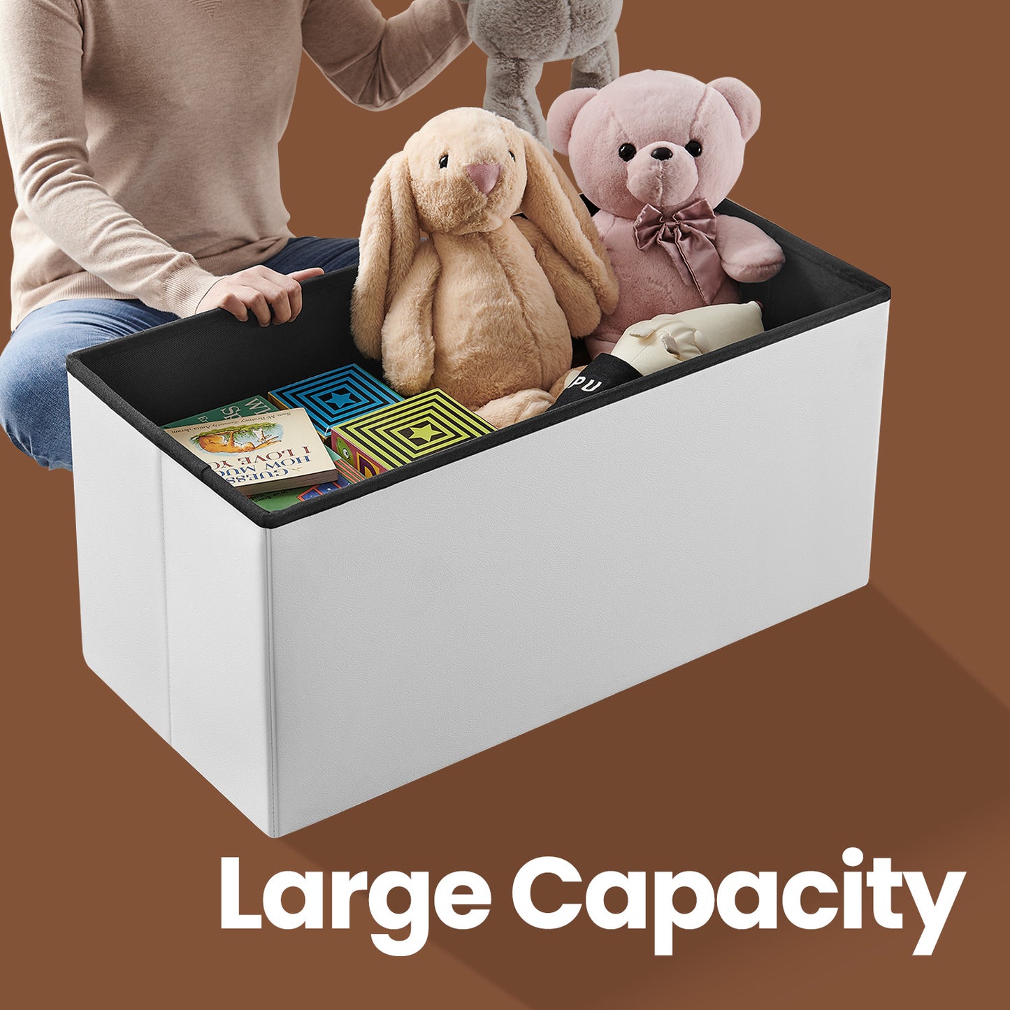 30" Flip-Top Storage Ottoman Bench, 660lb Capacity, 3-in-1 Multi-Functional, Easy-Clean Synthetic Leather, White