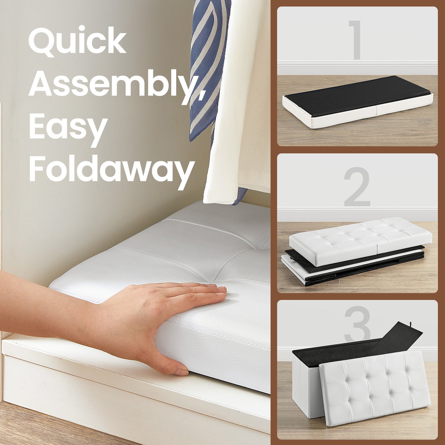 30" Flip-Top Storage Ottoman Bench, 660lb Capacity, 3-in-1 Multi-Functional, Easy-Clean Synthetic Leather, White