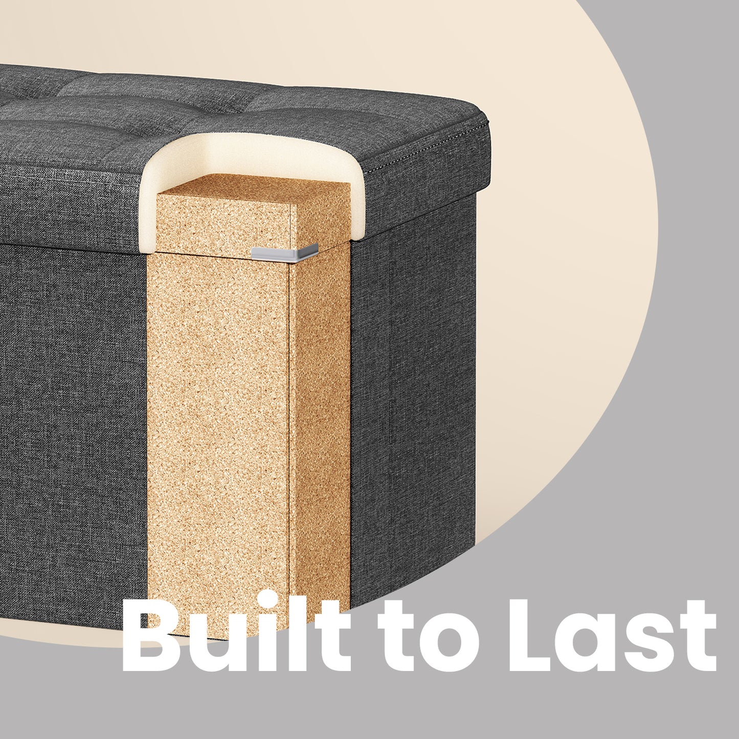 30" Foldable Storage Ottoman Bench, 660lb Capacity, 3-in-1 Multi-Functional, Removable Divider, Dark Gray