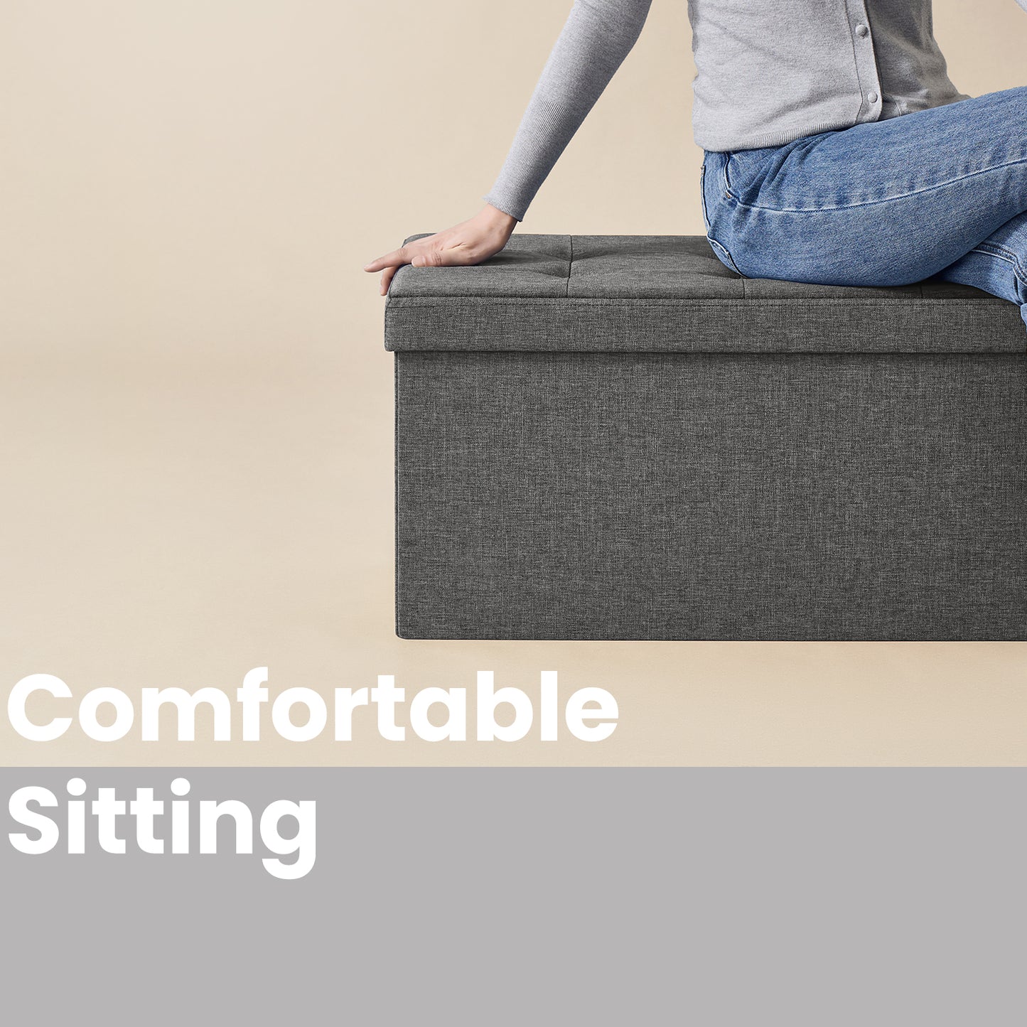 30" Foldable Storage Ottoman Bench, 660lb Capacity, 3-in-1 Multi-Functional, Removable Divider, Dark Gray