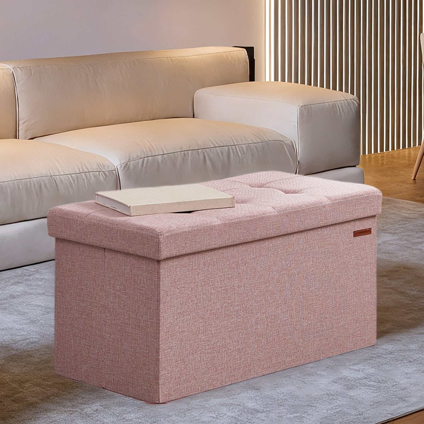 Storage Ottoman - 30" Multi-Functional Bench, 660lb Capacity, 24-Gallon Storage, Linen-Look Fabric, Jelly Pink