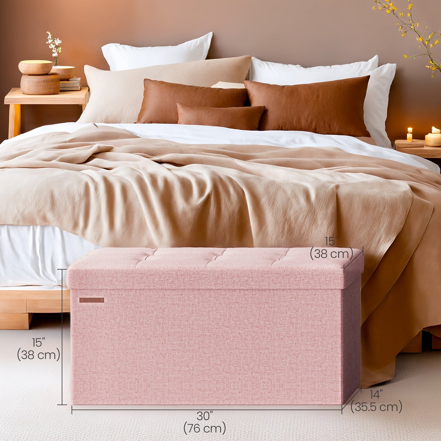 Storage Ottoman - 30" Multi-Functional Bench, 660lb Capacity, 24-Gallon Storage, Linen-Look Fabric, Jelly Pink