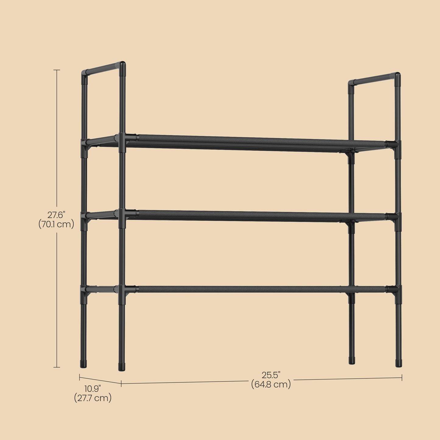 3-Tier Shoe Rack, Slim Space-Saving Shoe Storage for Hallway Closet, Metal Frame with Non-Woven Fabric Shelves, Ink Black