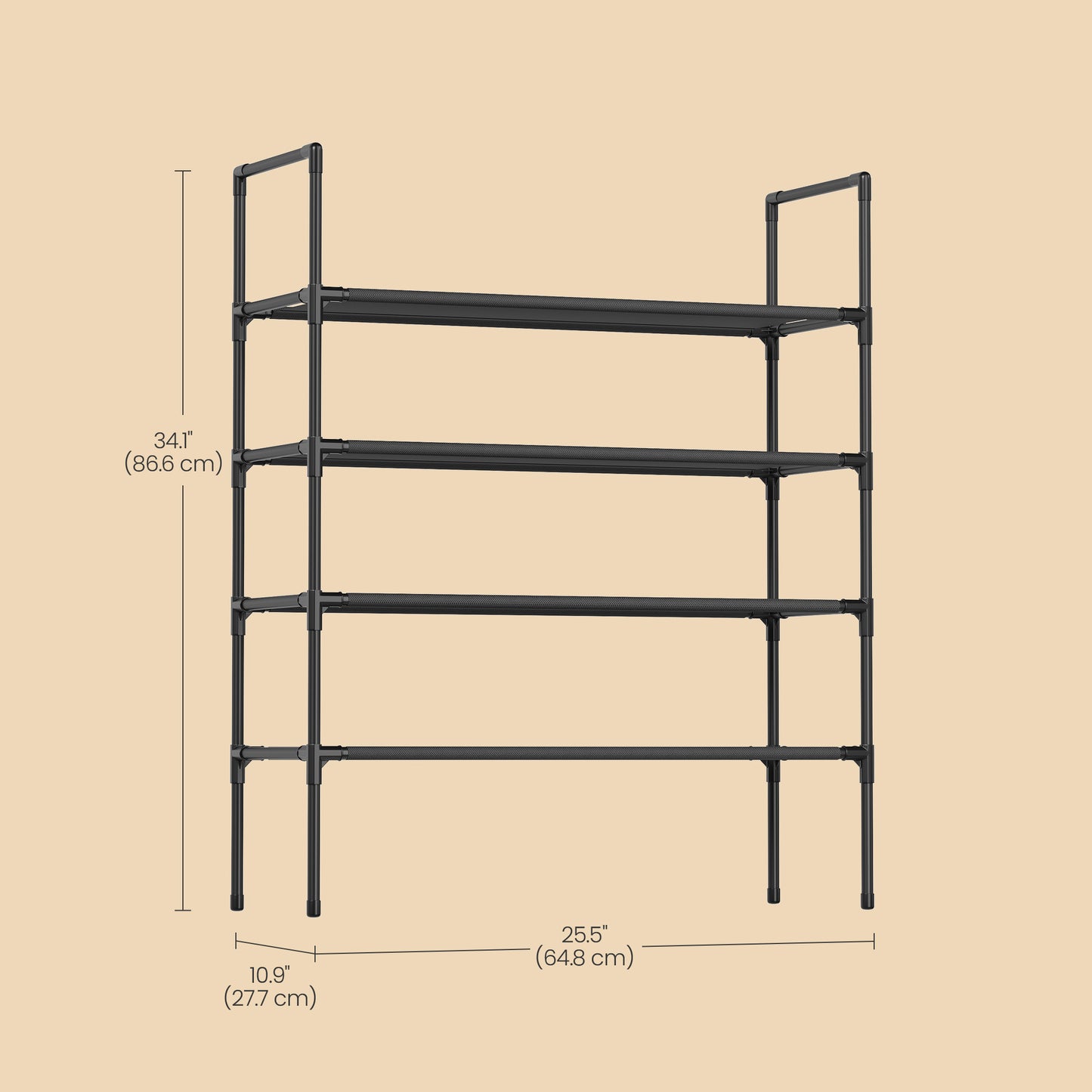 4-Tier Shoe Rack, Slim Space-Saving Shoe Storage for Hallway Closet, Metal Frame with Non-Woven Fabric Shelves, Ink Black