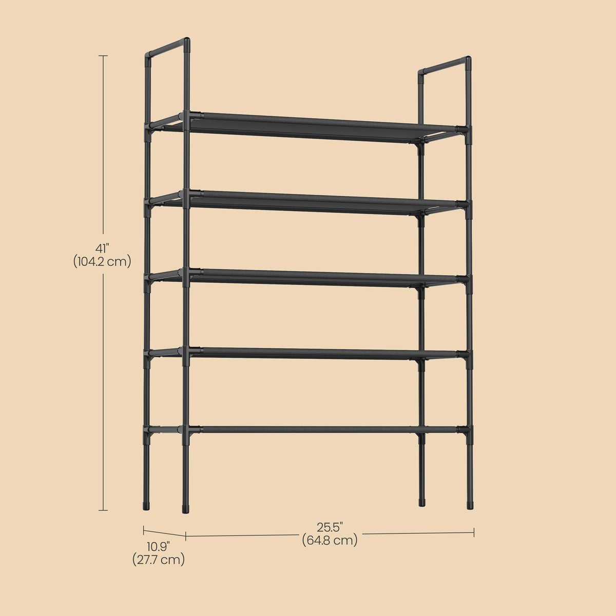5-Tier Shoe Rack, Slim Space-Saving Shoe Storage for Hallway Closet, Metal Frame with Non-Woven Fabric Shelves, Ink Black