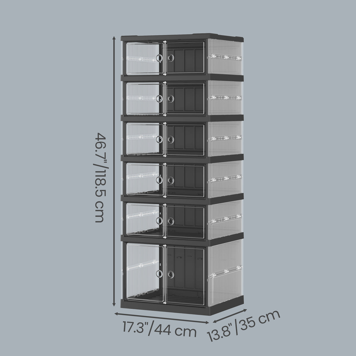 Foldable Shoe Storage Organizer, Stackable Sneaker Cabinet with Magnetic Clear Door, 6-Tier Plastic Container for 12 Pairs, Ink Black