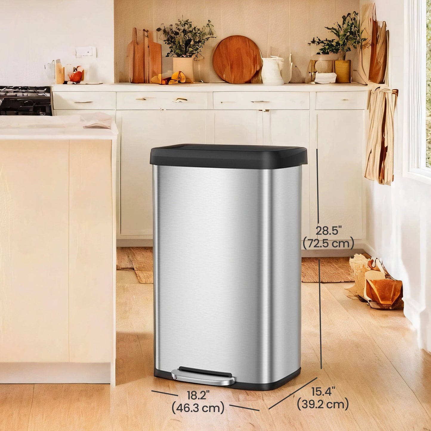 21 Gal Kitchen Step Trash Can, Soft-Close Stay-Open Lid, Wide Pedal, Odor-Control Filter, Space-Saving Design, Stainless Steel,Silver and Black