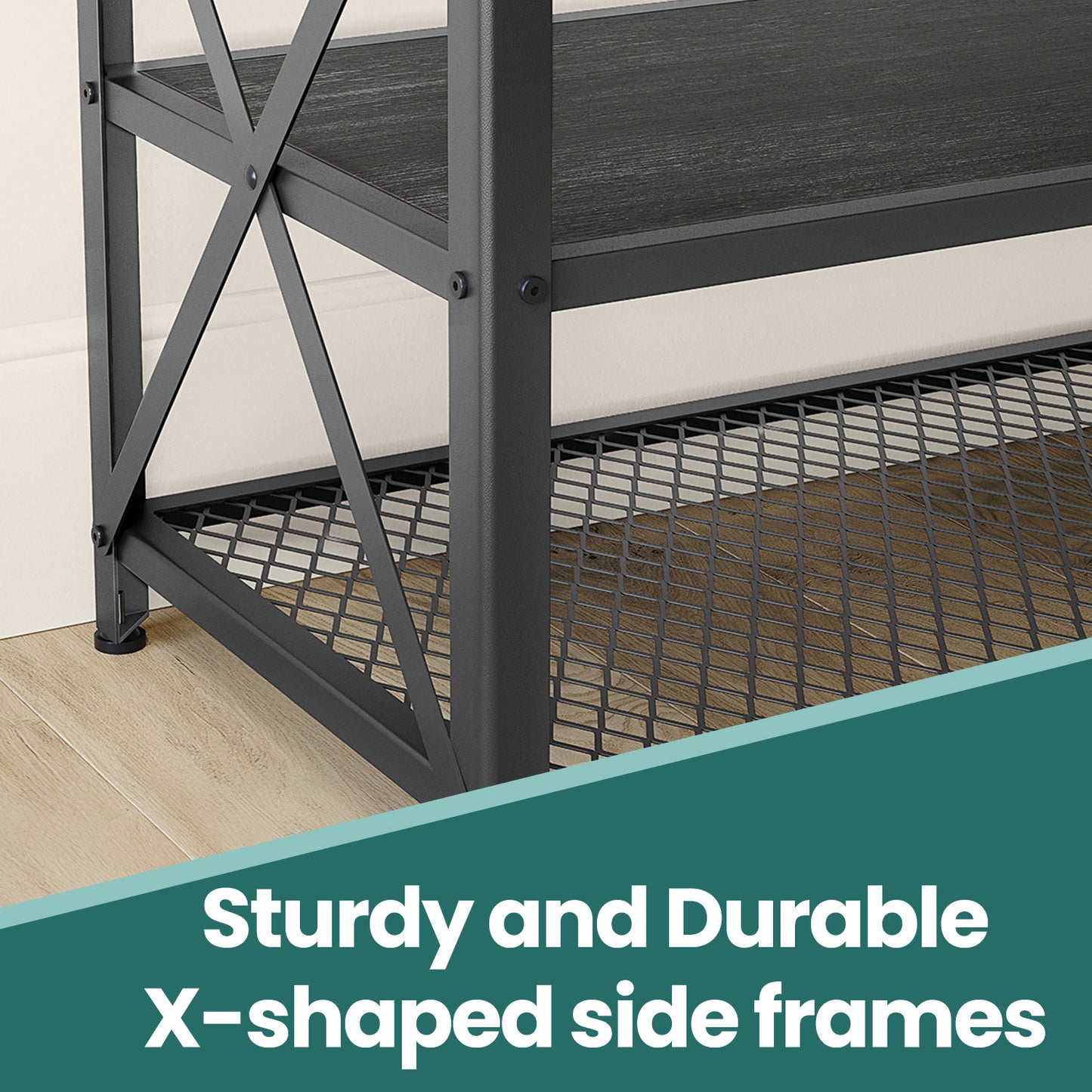 63" TV Stand for 70" TVs - Entertainment Center with 3 Storage Shelves, Steel Frame & Wood Grain Finish, Black