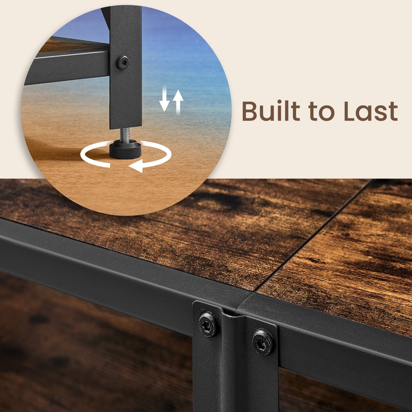 65" TV Stand with Power Outlets & LED Lights - Entertainment Center with 3 Open Shelves, Charging Station, Rustic Brown and Black