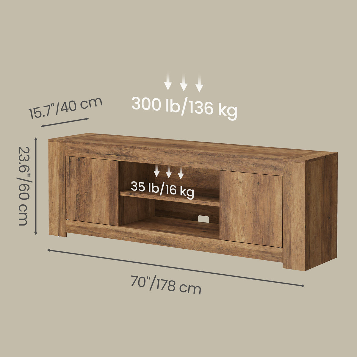 Farmhouse TV Stand for 80 Inch TV, Entertainment Center with Storage Cabinets, Media Console Table for Living Room, Honey Brown