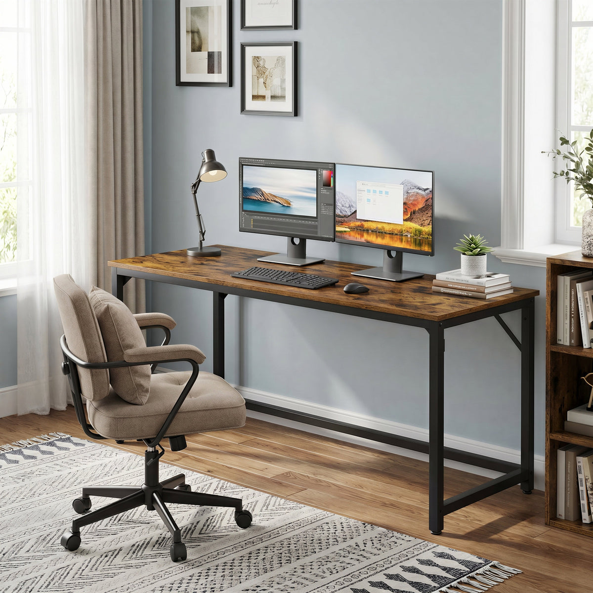 Computer Desk, Modern Basic Home Office Desk with Steel Frame, 63 x 23.6 x 29.9 inches, Rustic Brown