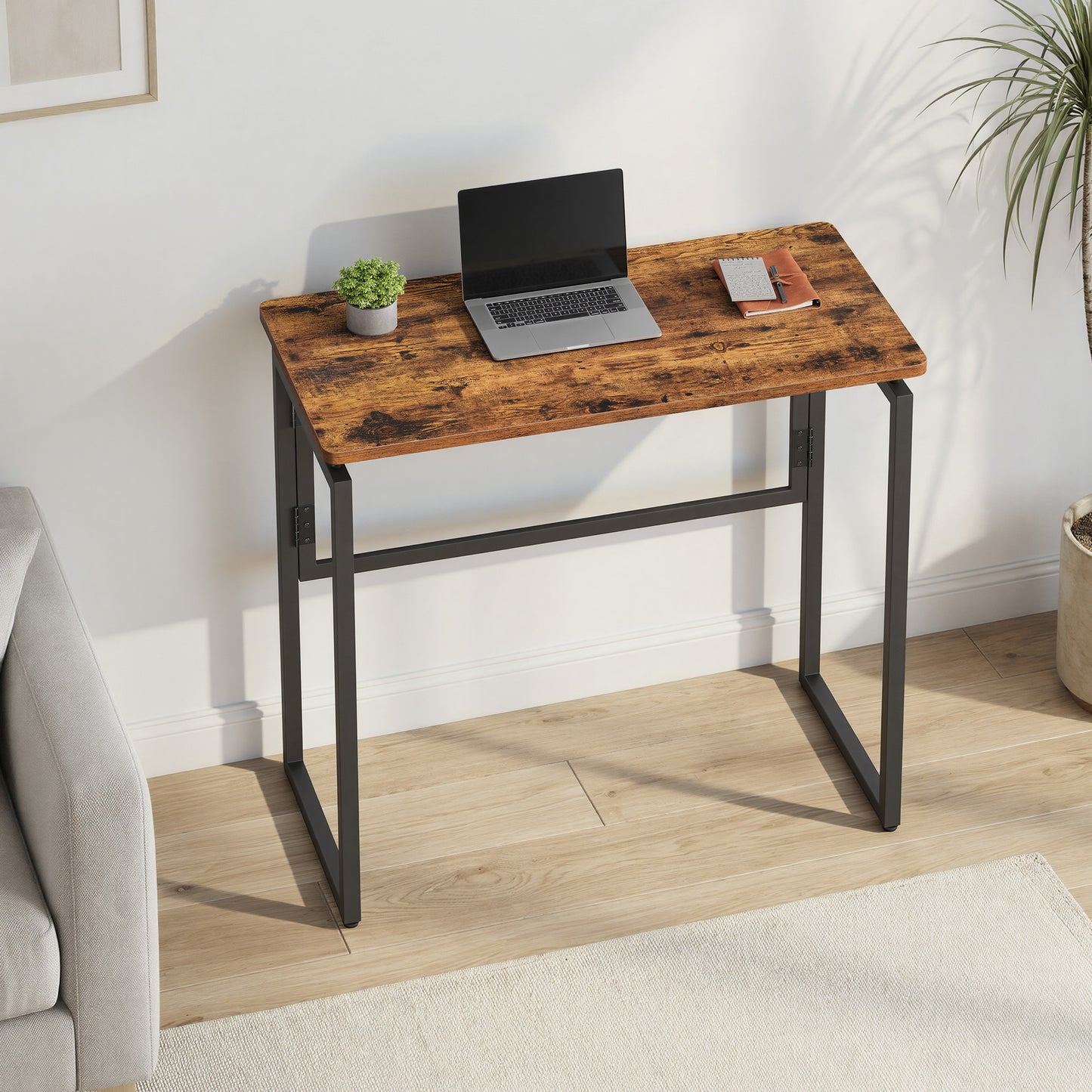 Folding Desk, Space-Saving Sturdy Computer Table with Rounded Edges, 31.5 x 15.7 x 29.1 Inches, Rustic Brown