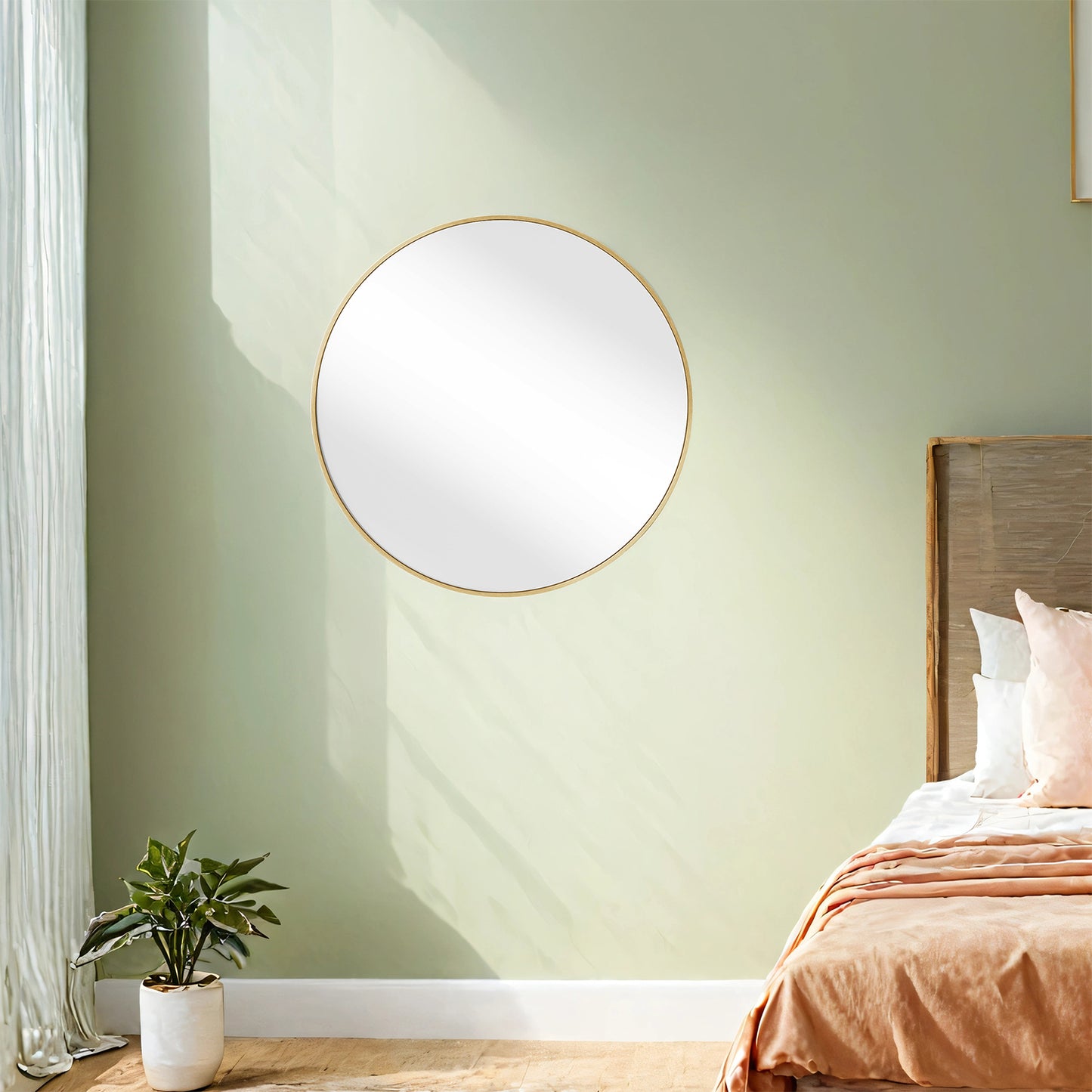 24 Inch Round Bathroom Mirror with Metal Frame, Gold Circle Wall Mirror for Home Decor, Durable and Stylish, Ink Metallic Gold