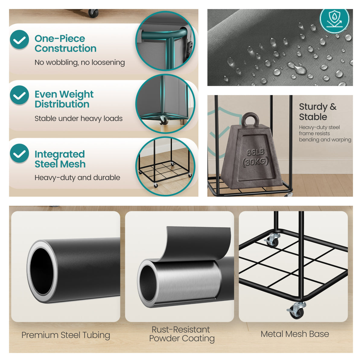 Rolling Laundry Hamper with Wheels and Steel Frame, 45 Gal Removable Liner Bag, for Bedroom Bathroom Laundry Room, Slate Gray
