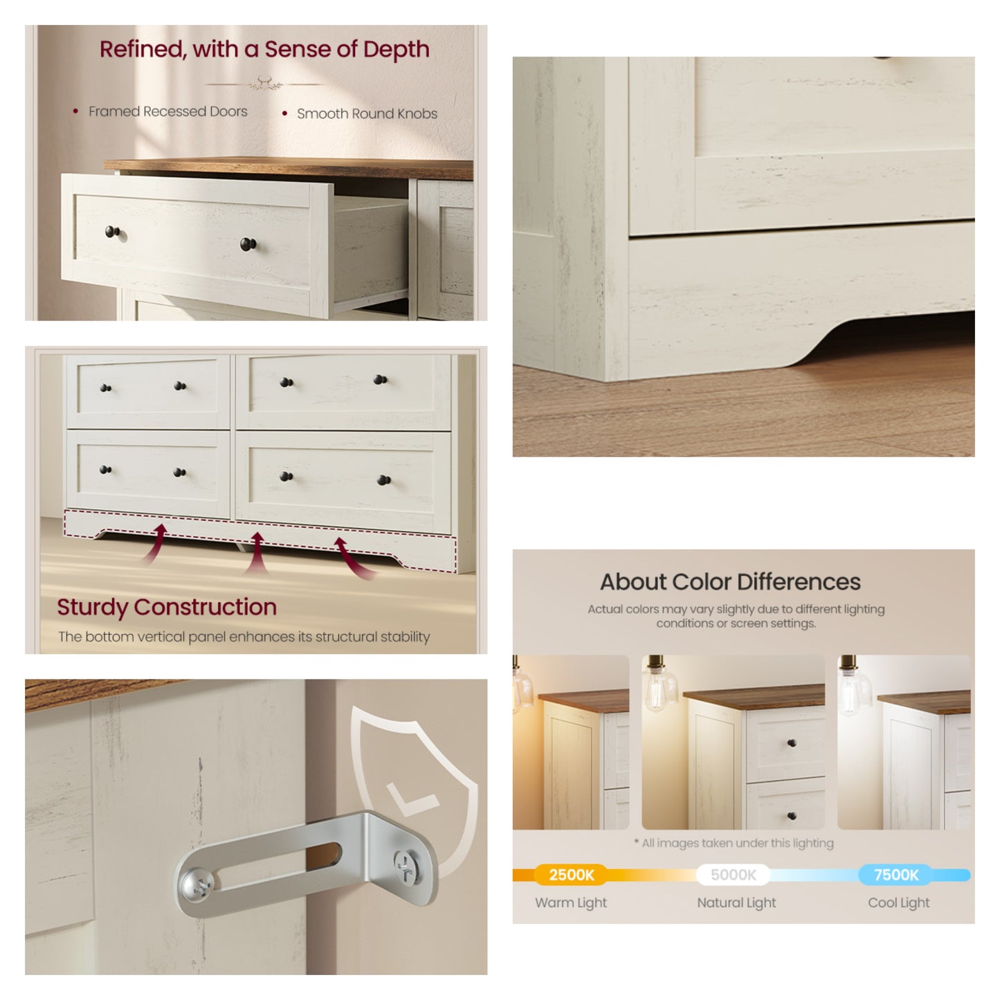 6-Drawer Dresser, Traditional basic Chest of Drawers for Bedroom, 47.2 x 15.7 x 30.7 inches, White