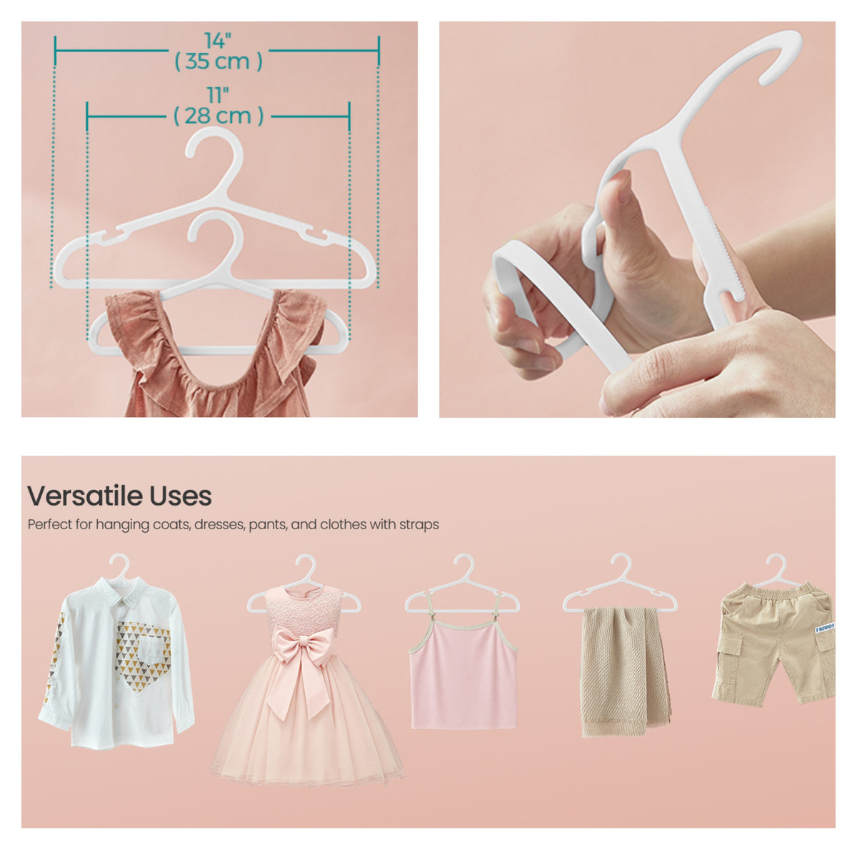 LEDREM 60 Pack Kids Hangers, 13.8 x 6.9 Inch Non-Slip Plastic Clothes Hangers, Slim Space-Saving, Cloud White