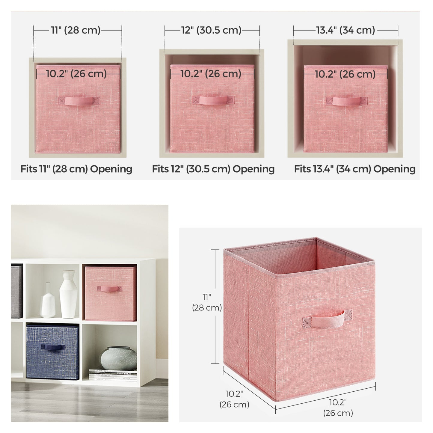 Storage Cube Organizer - 6-Pack Foldable Fabric Bins with Handles, 11" Shelving System for Kids' Toys, Clothes, Jelly Pink