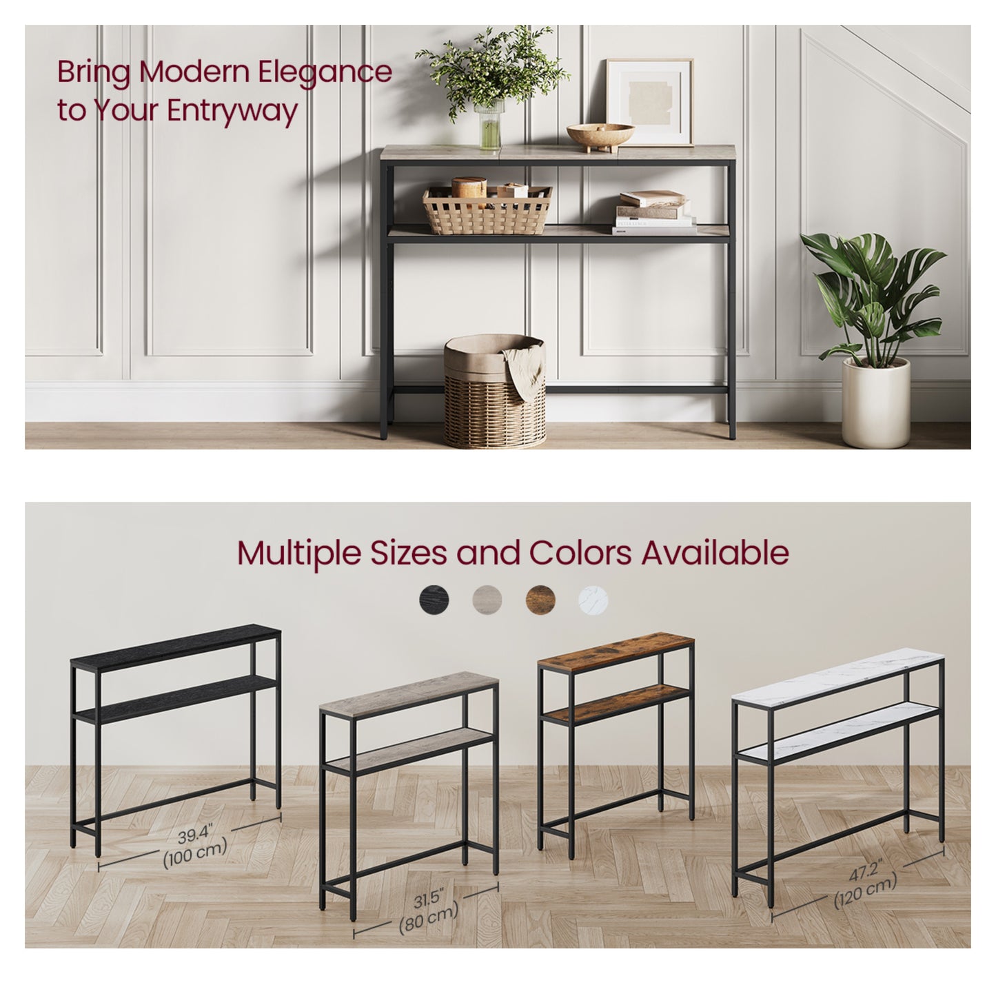 31.5" Modern Console Table, 2-Tier Narrow Sofa Table with Adjustable Feet, Entryway Shelf, Heather Greige and Black