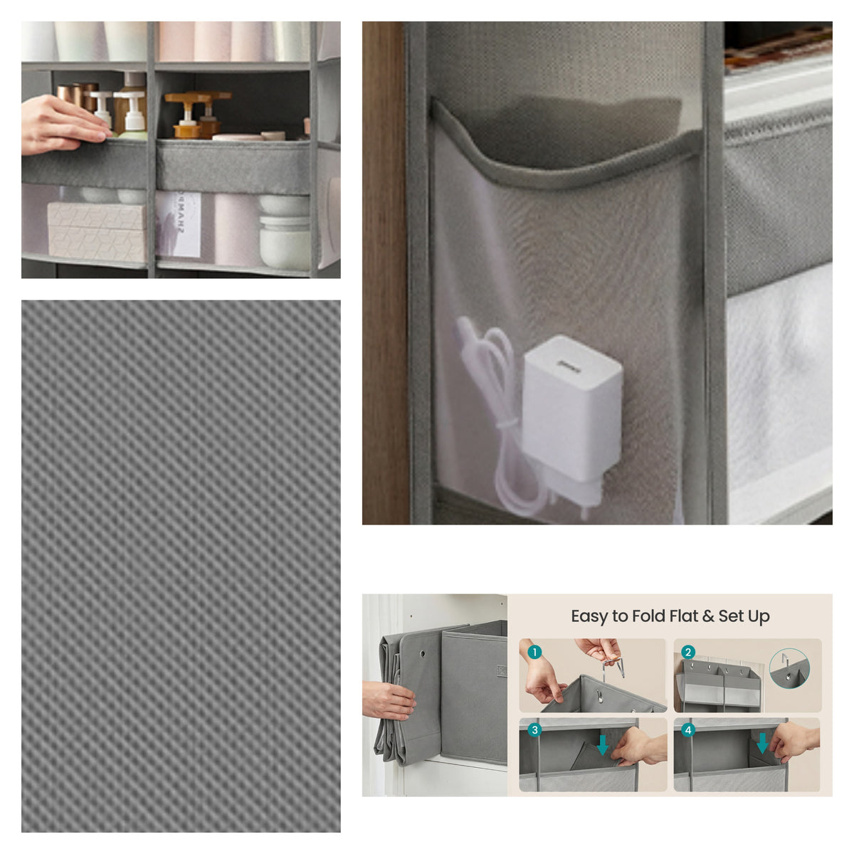 LEDREM Over-the-Door Organizer 5-Tier Heavy-Duty Hanging Storage with Clear Pockets 59.1 x 19.7 x 6.7 inches Grey