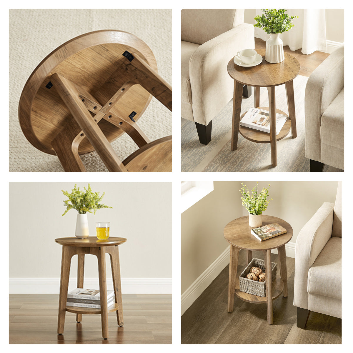 LEDREM End Table with Bottom Shelf, Modern, Side Table, for Small Spaces, Living Room, Brown