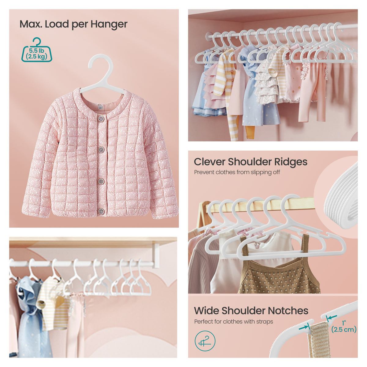 LEDREM 100 Pack Space Saving Non-Slip Notched Kids Hangers 11 x 6.1 x 0.1 Inches White