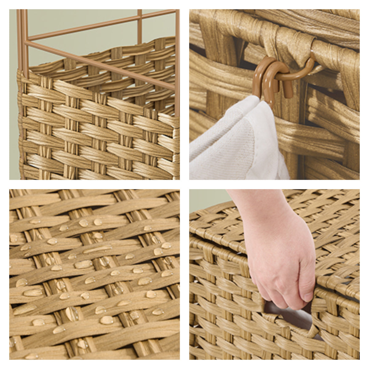 LEDREM Laundry Hamper with Lid, 4-Section PE Rattan Basket, 55.4 Gal., 18.1 x 15.7 x 27.6 Inches, Yellow and White