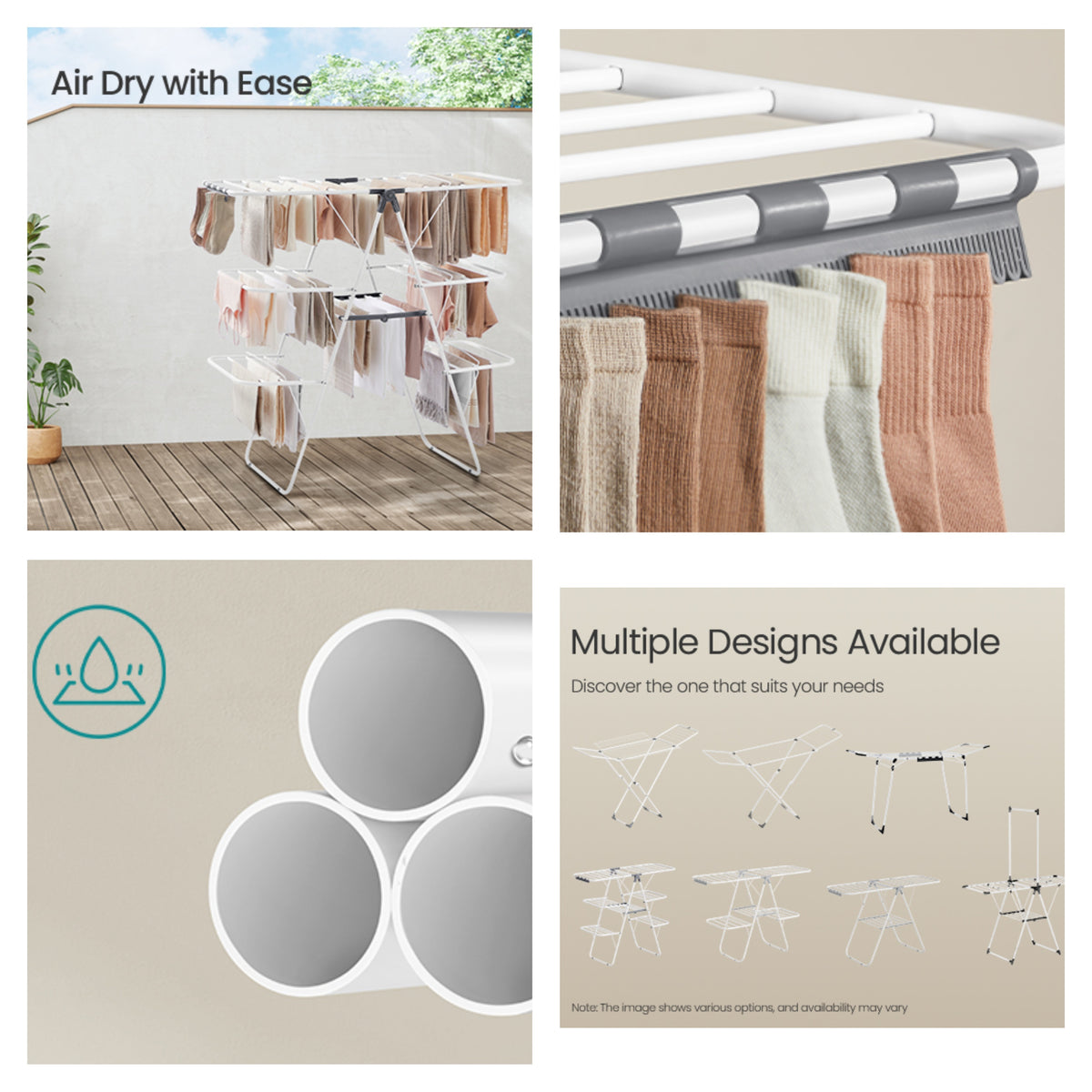 LEDREM Clothes Drying Rack Foldable 3-Tier Space Saving Laundry Rack with Sock Clips 49.8 x 23.6 x 48.2 Inches White