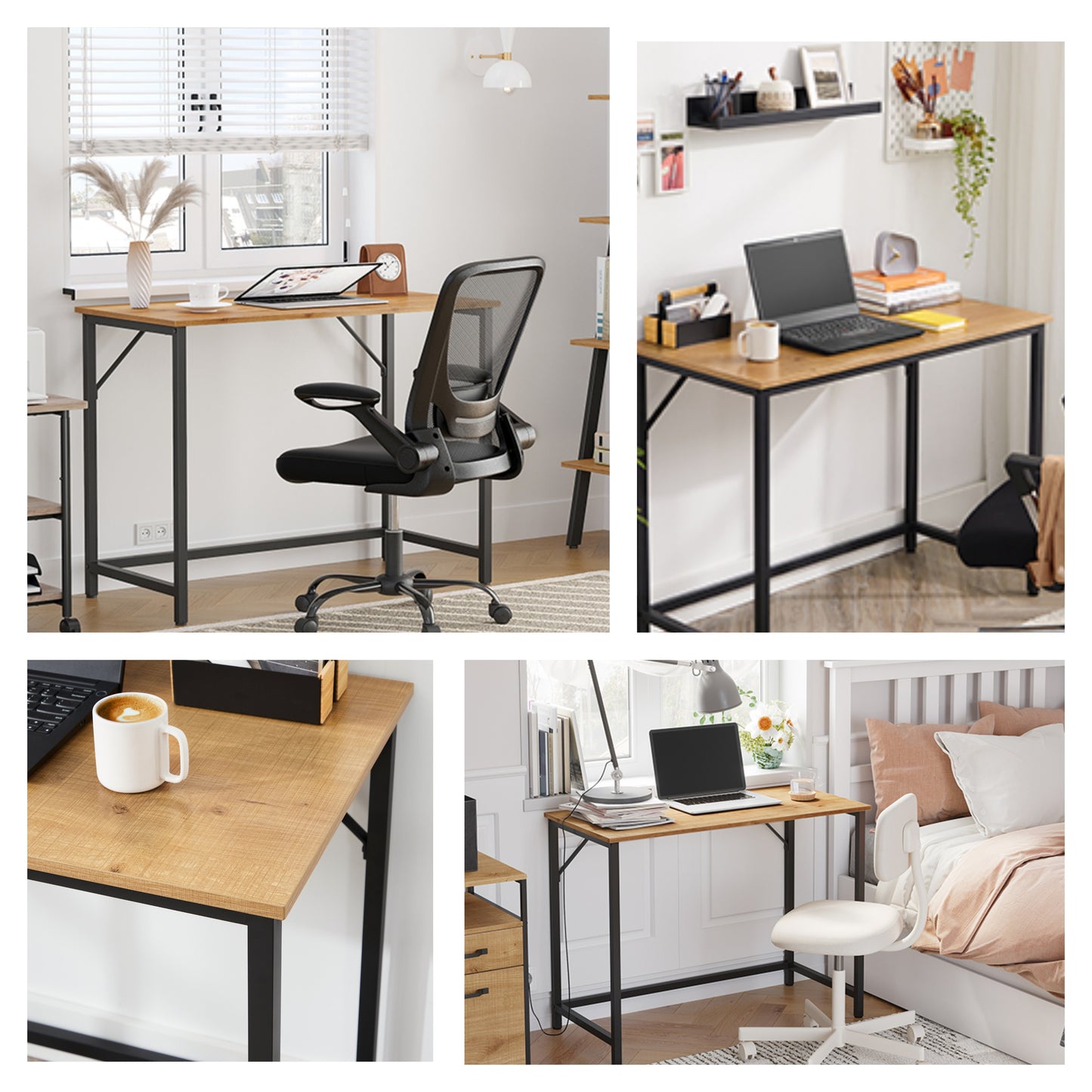 39.4" Computer Desk with Metal Frame, Small Space Gaming & Office Desk, 110 lb Capacity, Industrial Style, Honey Brown and Black