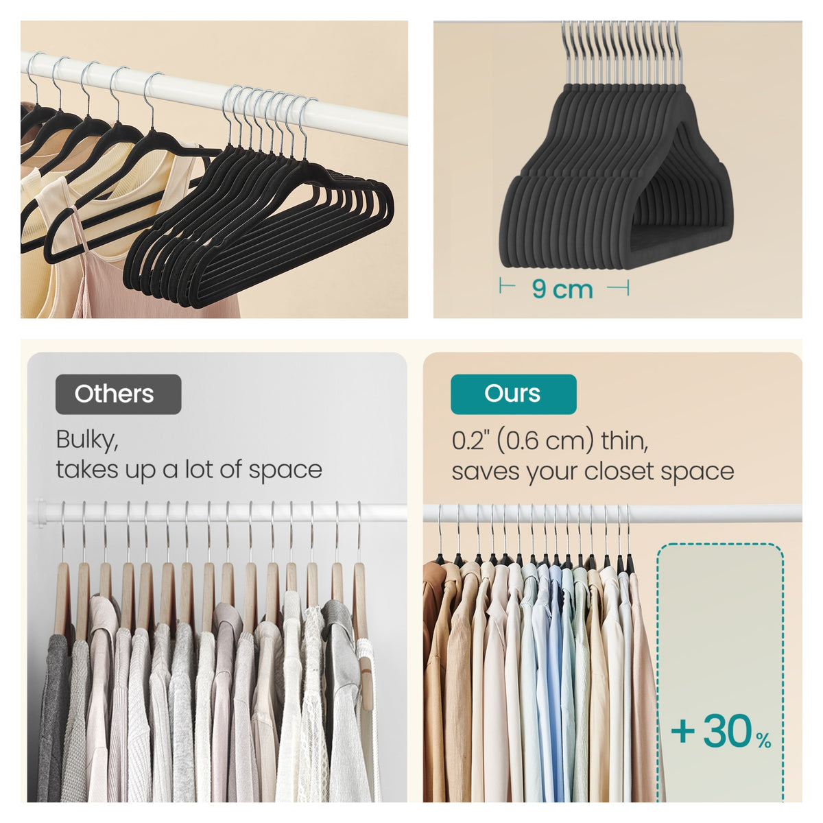 Velvet Hangers 150 Pack, Space-Saving Non-Slip for Closet, Silver Swivel Hooks, Black