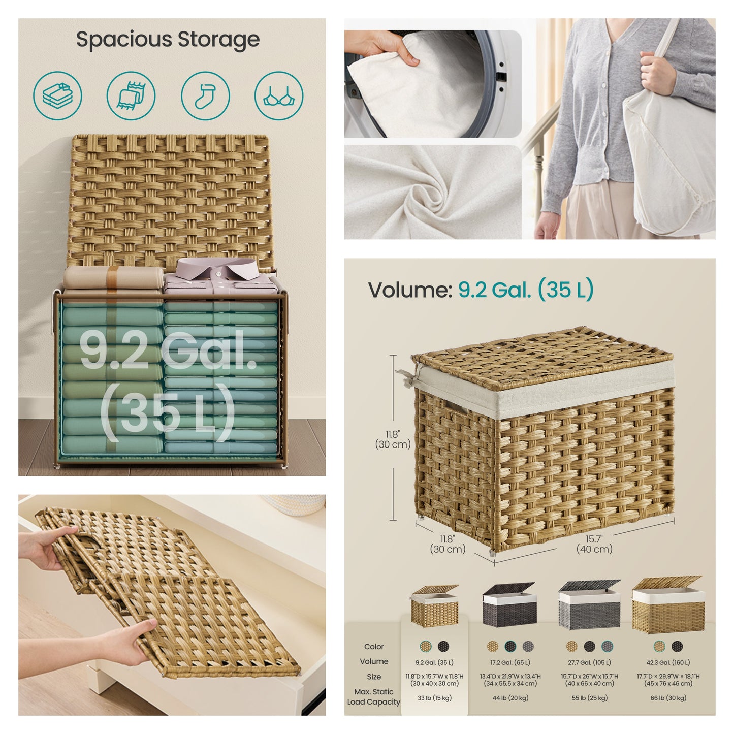 27.7 Gal. Storage Bin, Foldable Storage Basket with Lid and Handle