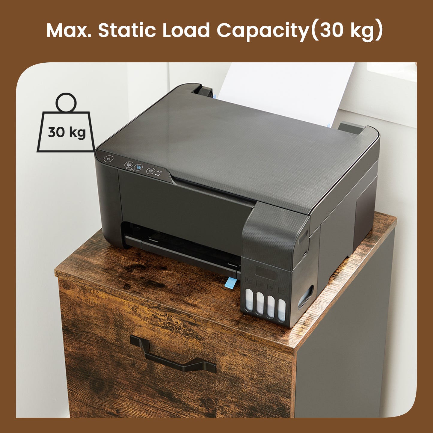 2-Drawer Mobile File Cabinet, Compact Rolling Storage for Office, Printer Stand, Fits A4 Letter, Lockable Casters, Rustic Brown and Black